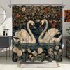 1Pc Victorian-Style Swans Shower Curtain - Romantic Pond Scene With White Swans, Lush Flowers & Greenery, Polyester Fabric