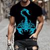 Summer Round Neck 3D Scorpion Pattern Print Top Fashionable Casual Short Sleeved Men's T-shirts