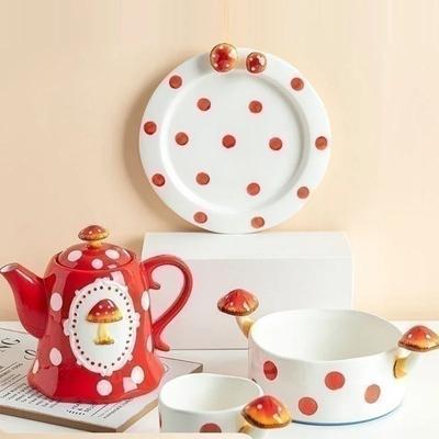 Керамическая тарелка для стейка в западном стиле в форме гриба, тисненая амфора, миска для лапши и супа, мультяшная милая кофейная чашка, домашняя посуда для фруктов, десертов, салатов