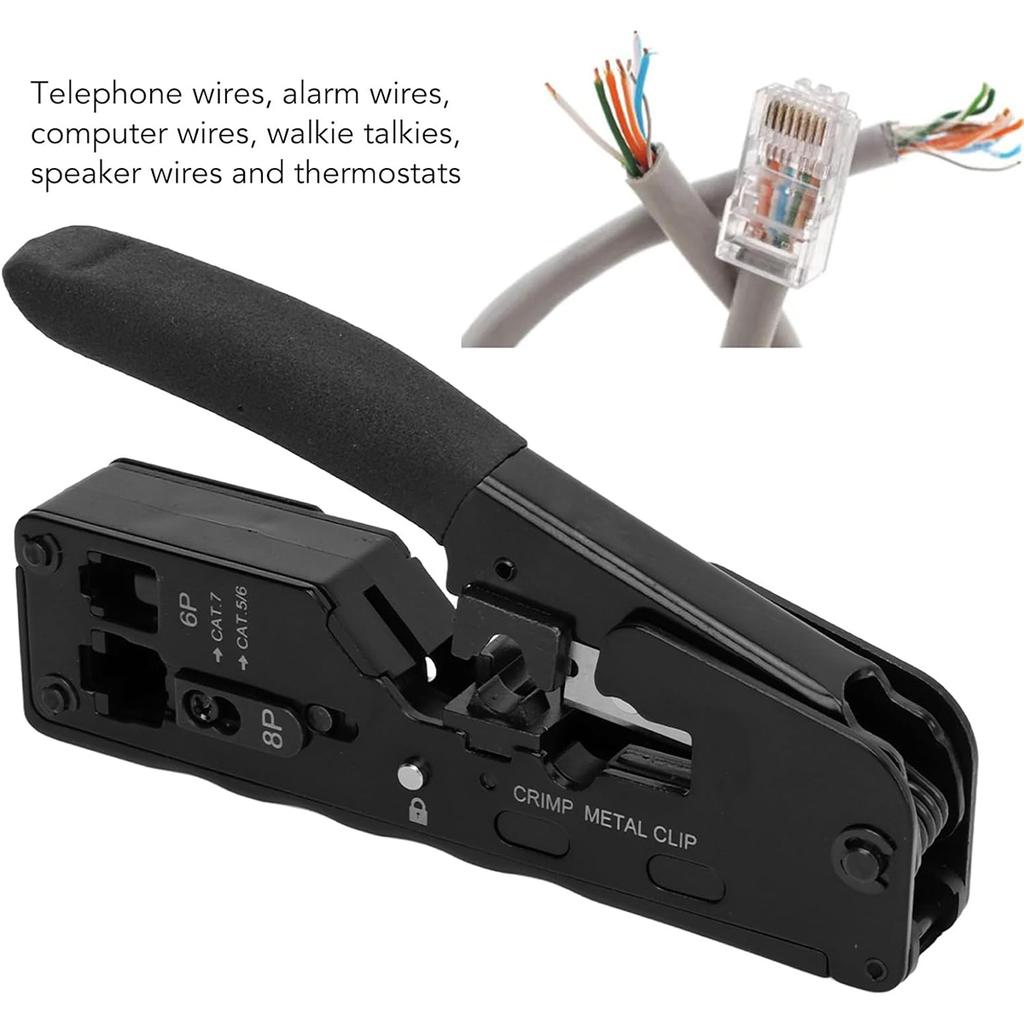 1pc Ratcheting Modular Data Cable Crimper / Wire Stripper / Wire Cutter for RJ11/RJ12 Standard, RJ45 Pass-Thru Connectors