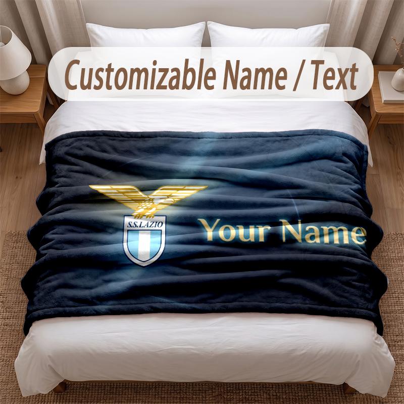 Lazio FC Printed Flannel Blanket Custom Name Text Soft Warm Throw For Bedroom Holiday Gift