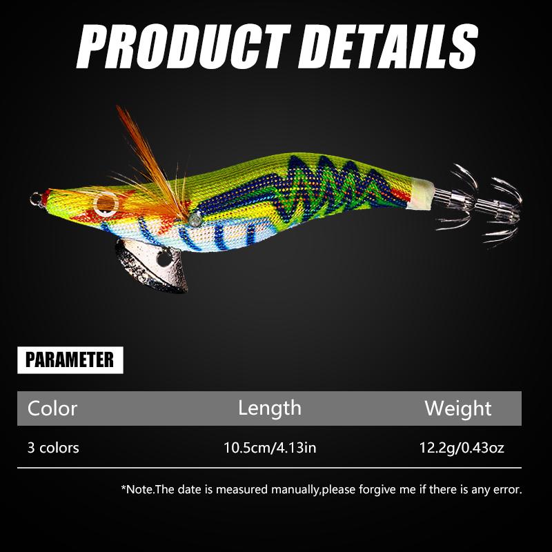 1PCS Boxed 10.5cm/12g Luminous Squid Jig Fishing Wood Shrimp Lure Squid Cuttlefish Jigs Lures Spinnerbait Fishing Baits