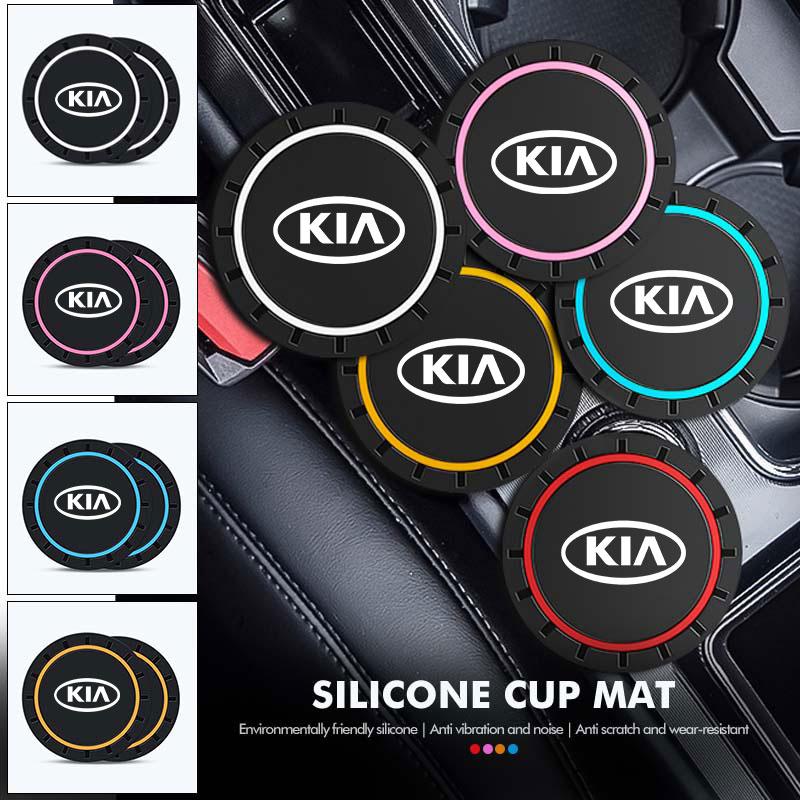 AANZ1 For KIA 2Pcs Car Logo Silicone Coaster Anti-Slip Water Cup Drink Mat Auto Accessories Ceed Sportage Rio K5 K2 Optima Cerato