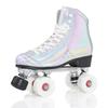 New In-Stock Double-Row Roller Skates with Laser Fabric, Adjustable Brake, and PU Flashing Wheels for Ice Rink.
