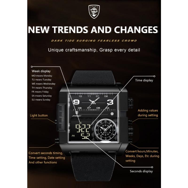 POEDAGAR Fashion Sports Digital Male Wristwatch Date Week Waterproof Luminous Casual Clock Electronic Quartz Watches