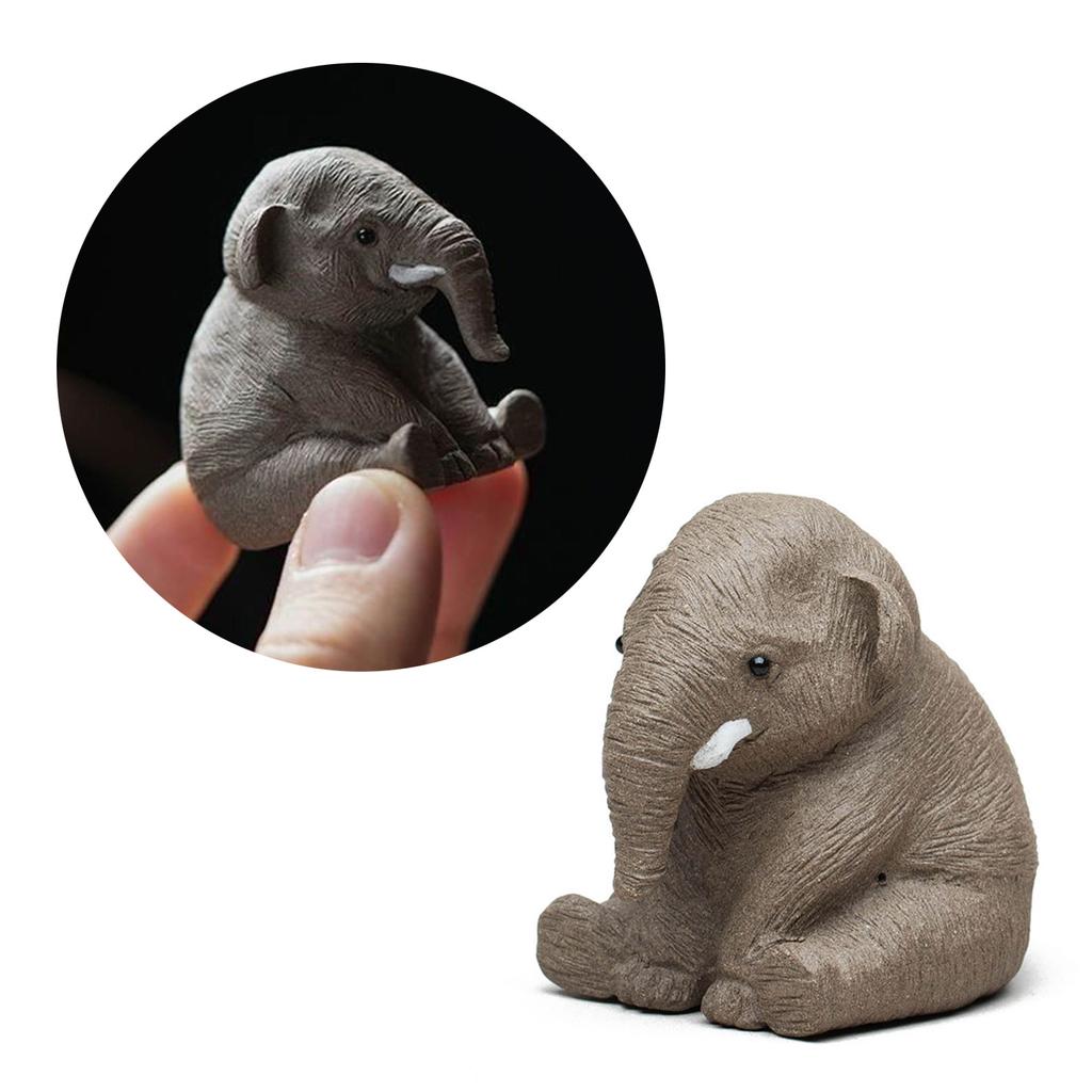 Handmade Sitting Elephant Ornament Small Tea Pet Mini Cute Statue Living Room Tea Table Decoration for Tea Lovers Friend