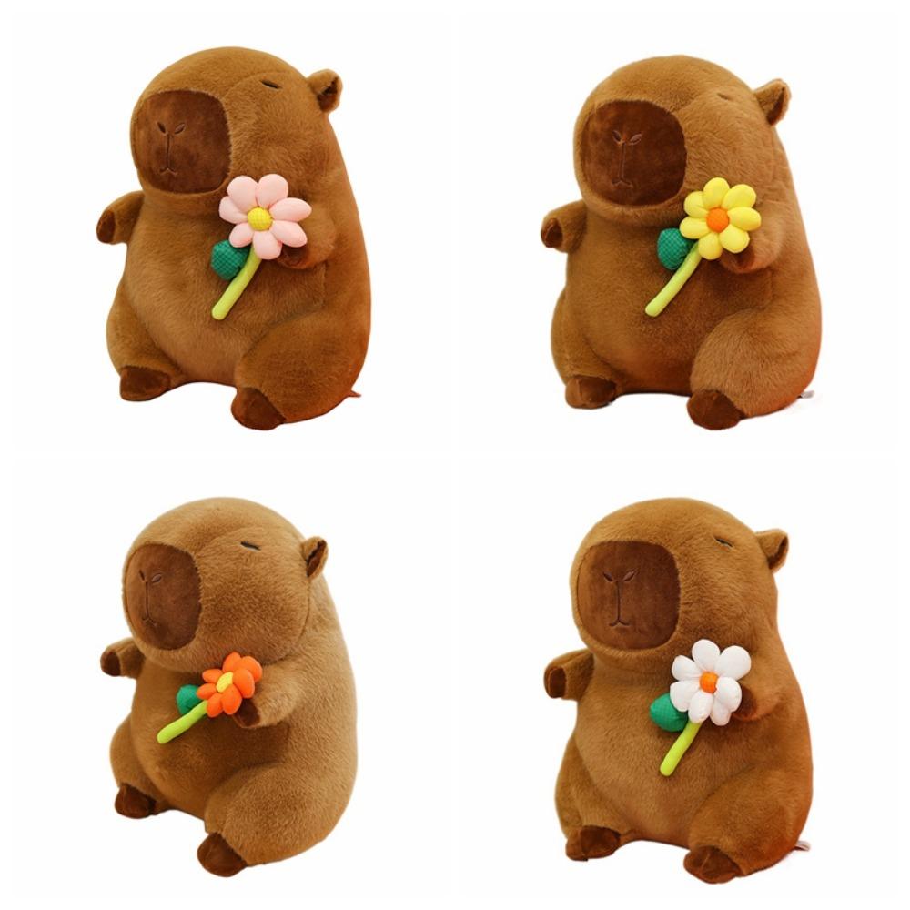 Brown Capybara Plush Doll Fluffy Capybara Stuffed Doll Lovely Flower Capybara Plush Toy  Birthday
