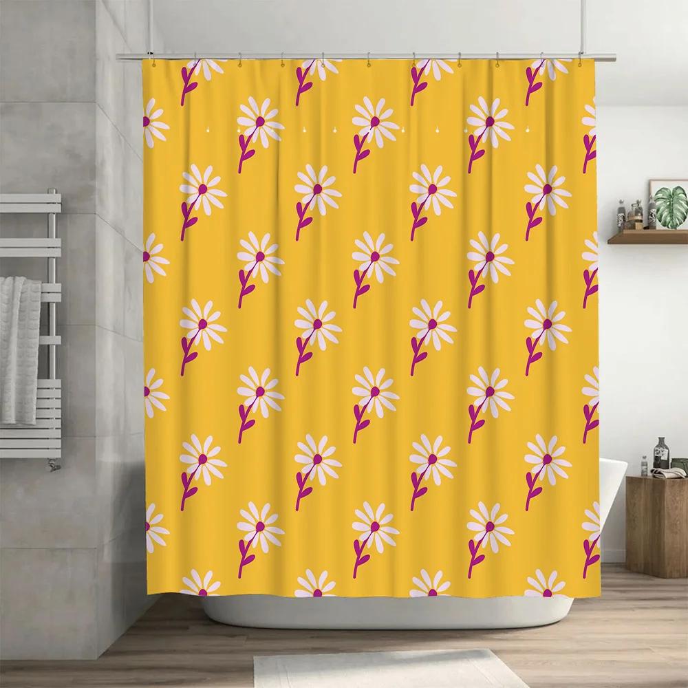 Outdoor Shower Curtain Waterproof Polyester Printing Flower Decorative Modern Bath Decor