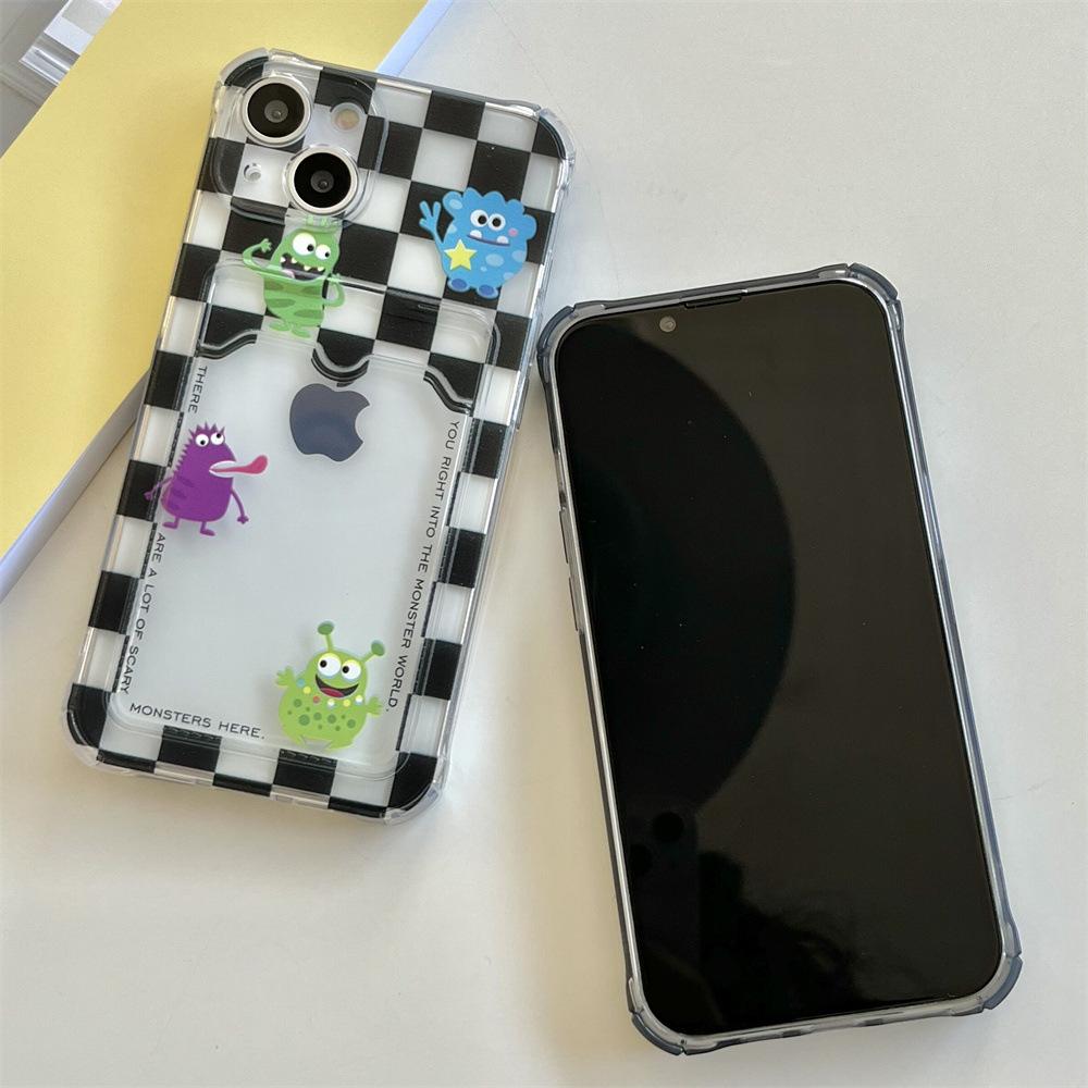 Прозрачный чехол для мобильного телефона iPhone 11, совместимый с моделями XR, XS Max и 13, с дизайном Lattice Monster для слота для карт 14pro.