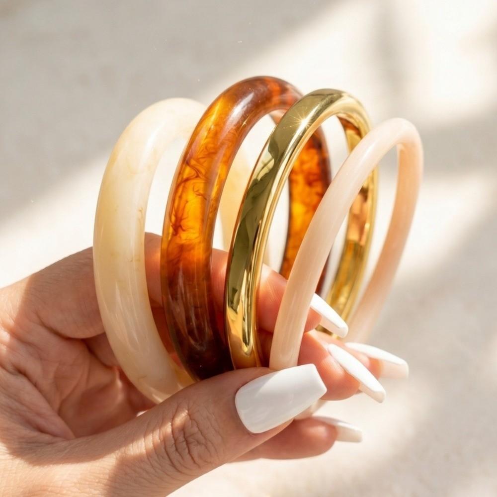 3/4 Pcs Smudged Thin Resin Bracelet Set Marble Pattern Cuff Bracelet Set New Round Bangles Gifts