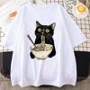 Футболка с изображением лапши Ramen Cat, футболки Foodie Lover, черные футболки с изображением лапши Cat, повседневная футболка с коротким рукавом в стиле ретро для мужчин и женщин, одежда