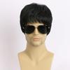 Men Short Natural Curly Wig with Bangs Fluffy High Temperature Fiber Male Teens Wavy Black Brown Synthetic Hair