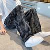 Men Pants Elastic Waist Adjustable Drawstring Wide Leg Casual Trousers with Pockets Letter Print Corduroy Pants