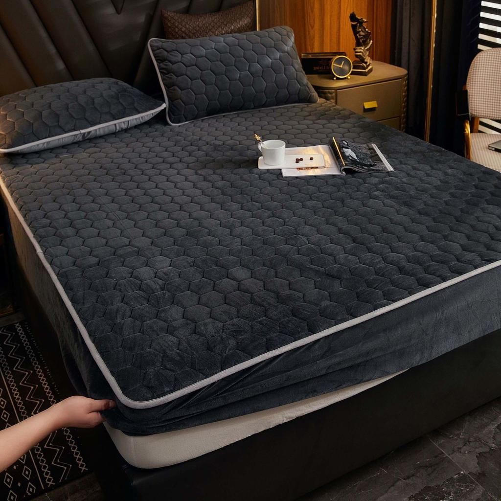 Плюшевый утолщенный стеганый наматрасник, теплый мягкий кристаллический бархатный стеганый матрас King Queen, простыня, не включая наволочку