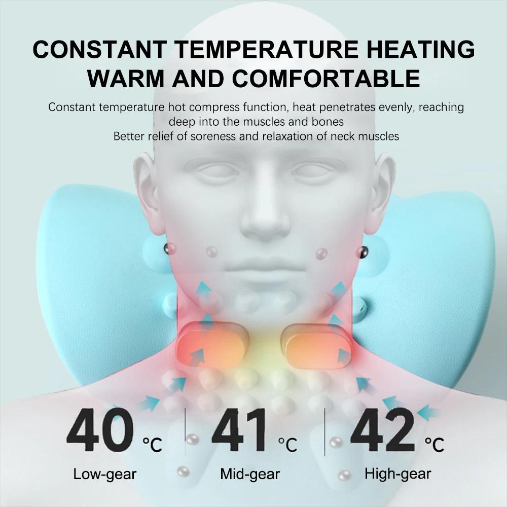 Electric Neck Massager Pulse Neck Stretcher Cervical Traction Relax Heat Cervical Pillow Massage Shoulder Spine Correction
