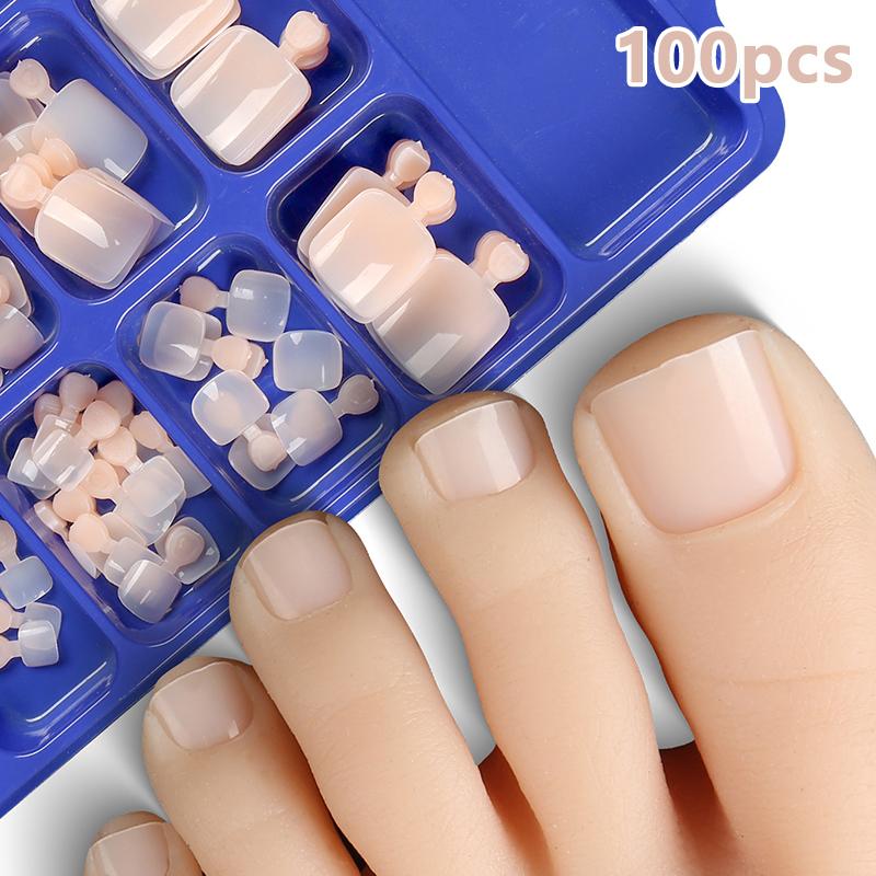 100 шт. накладные ногти на ногах, натуральные, однотонные, накладные ногти, полное покрытие, квадратные ногти, быстрый, удобный инструмент для маникюра