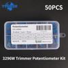 50PCS 10 Types 3296W Trimmer Potentiometer Assortment Set, 500R~1M, Variable Resistor Kit 500R 1K 2K 5K 10K 20K 50K 100K 200K 1M