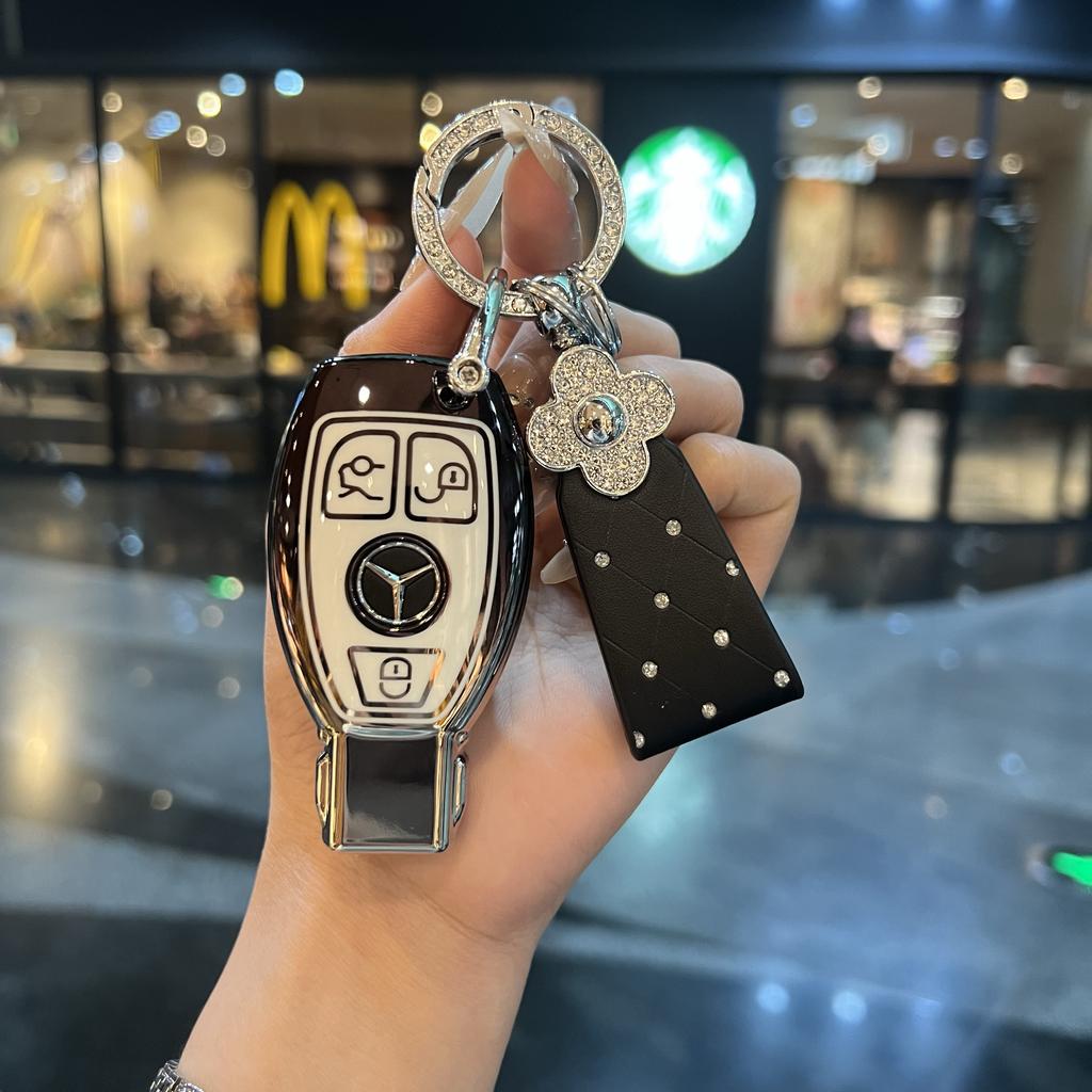 REE4 Key Fob Cover Leather Keychain for Mercedes Benz C E M S CLS CLA GLK GLA GLC GLE AMG Class Girly Cute