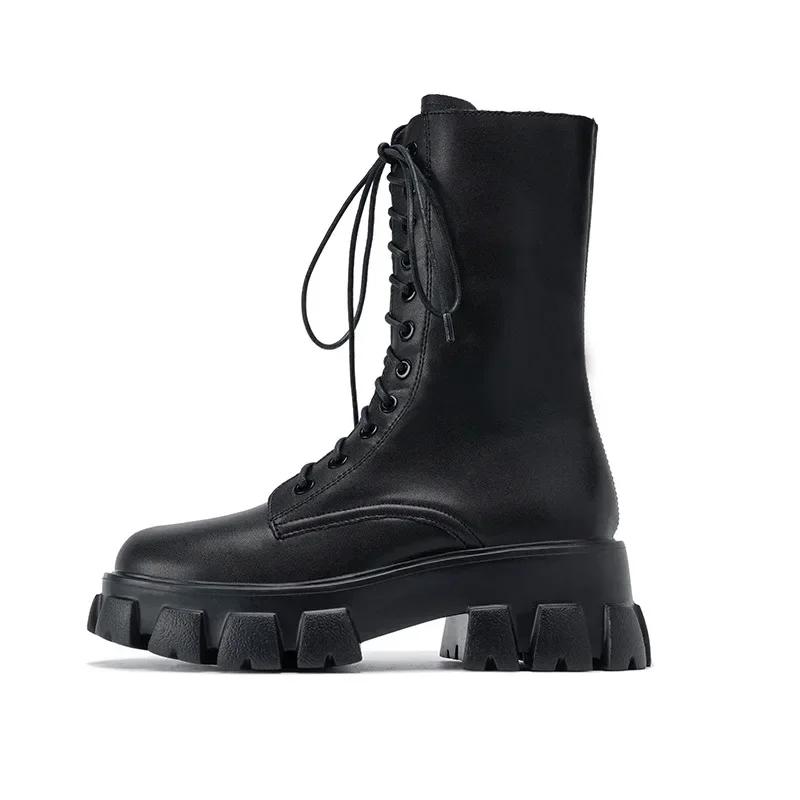 Новые женские полусапоги осень-зима модные на шнуровке с молнией Botas Mujer удобные кожаные женские сапоги на платформе и каблуке