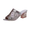 Sandals Women's New Summer Models, Fish Mouth Middle Heel Mesh Thick Heel Sequins Casual Large Size Sandals