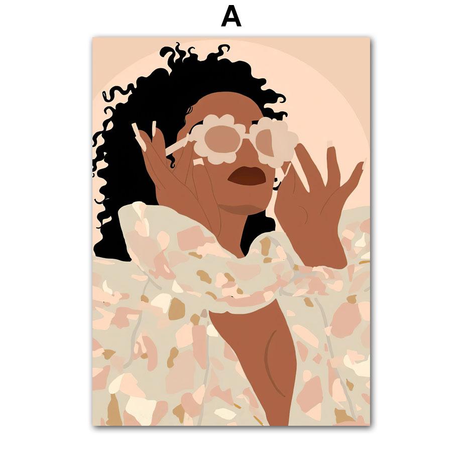 Очки с цветком, модные поп-черные девушки, настенное искусство, холст, живопись, постеры и принты, настенные панно для гостиной, украшения дома