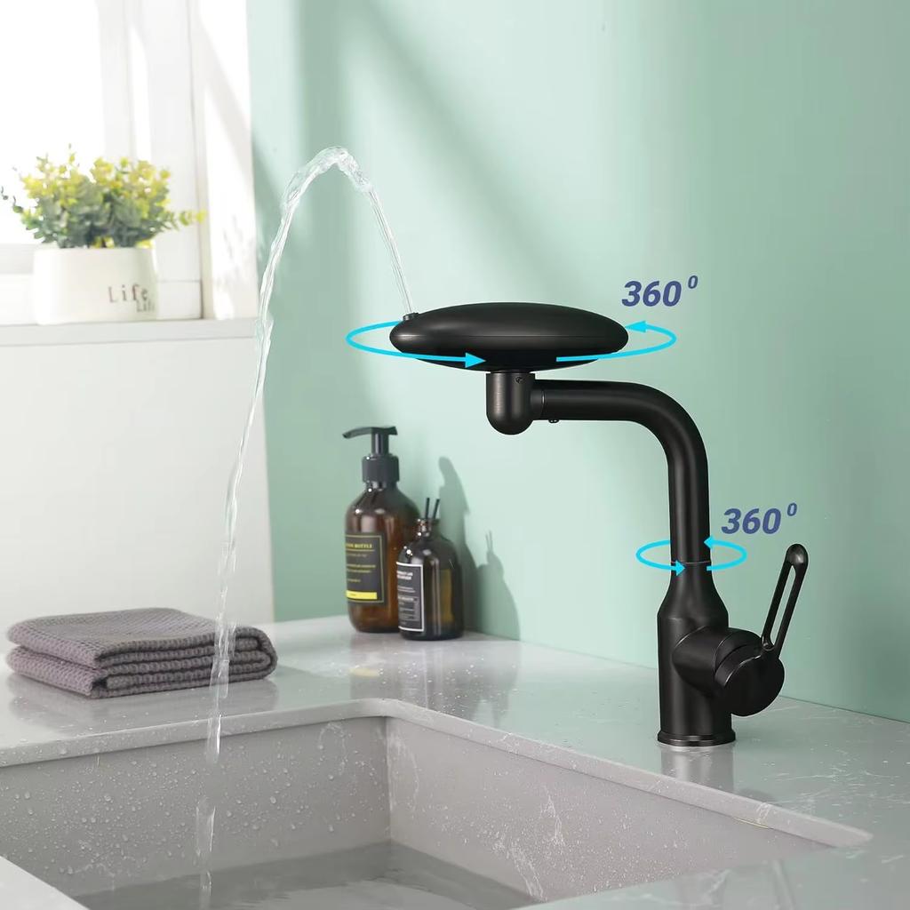 For Modern Brushed Brass Single-Hole Multifunctional Bathroom Basin Faucet 4 Water Outlet Modes 360 Rotatable Bar Tap