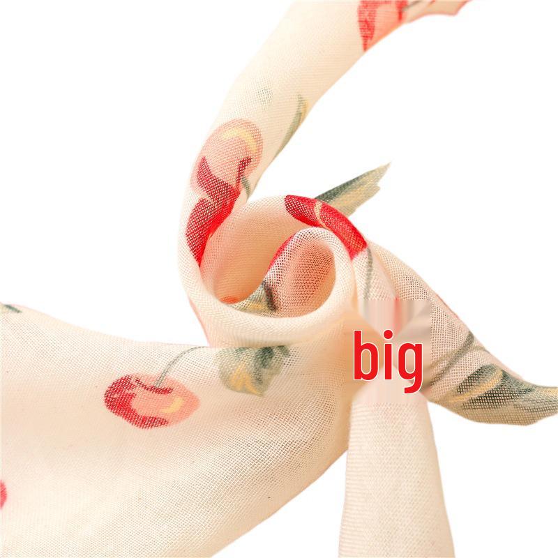 2023 Spring/Summer Sweet Style Cartoon Cherry Cotton Linen Scarf for Women