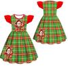 Kids Girls Cartoon Santa Claus Christmas Tree Elk Print Ruffle Sleevess New Year Dress