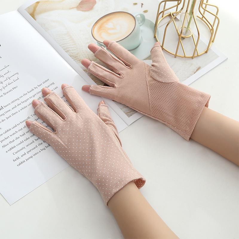 Весенние солнцезащитные перчатки с половиной пальца для вождения, женские тонкие короткие противоскользящие хлопковые перчатки