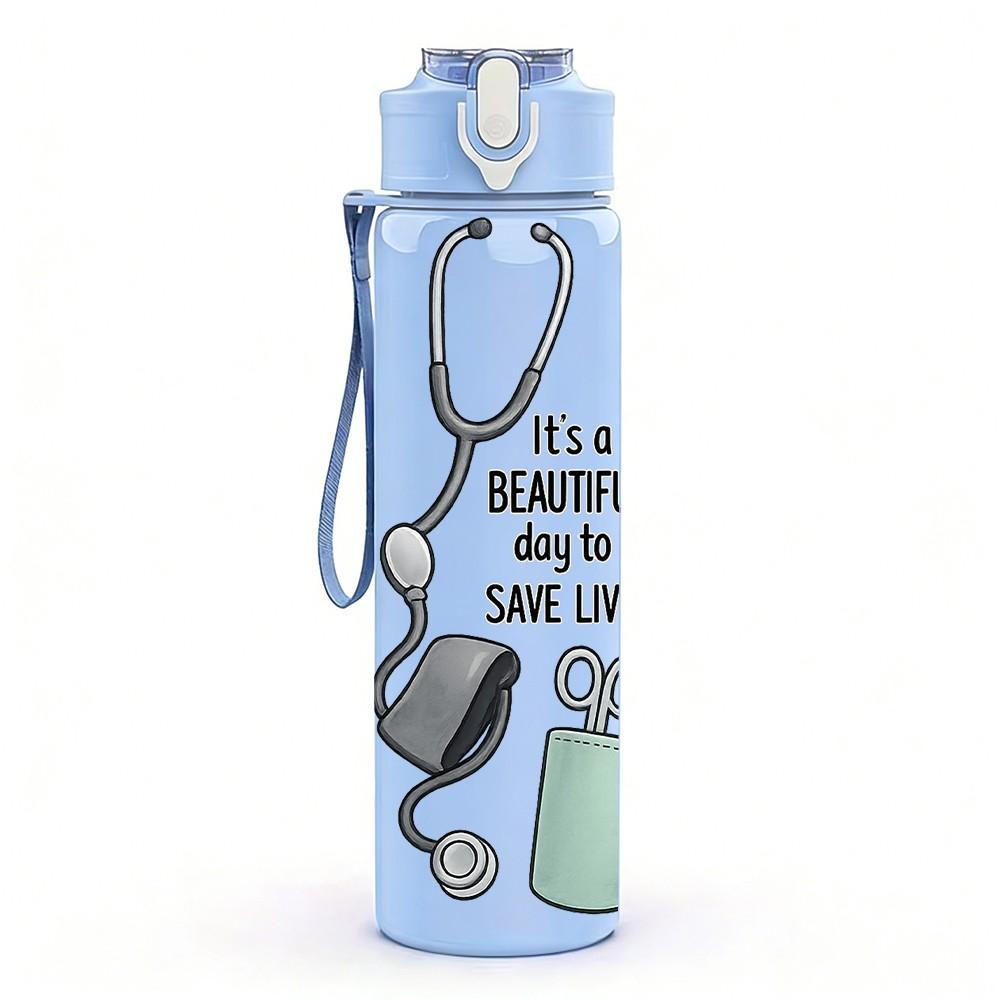1PC Nurse Medical Stethoscope Quote 750ml Color Plastic Sports Water Bottle Leakproof Flip Straw Lid Suitable for Sports Office Home Use