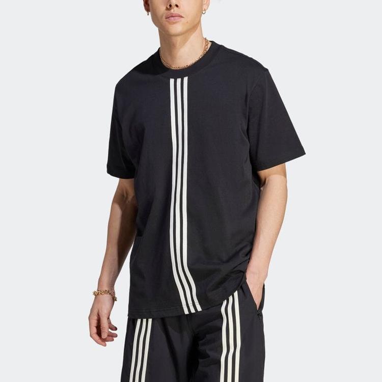 Adidas Мужская футболка свободного покроя с круглым вырезом и тремя полосками Originals, черные HZ0706