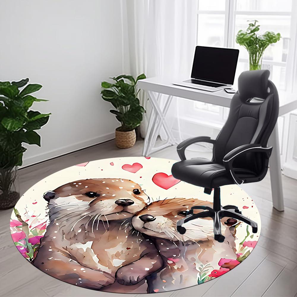 1pc Otters Love Office Round Area Rug, Mat Suitable ForOffice, Under Office Chairs Bedroom Living Room Home Decor, Room Deco