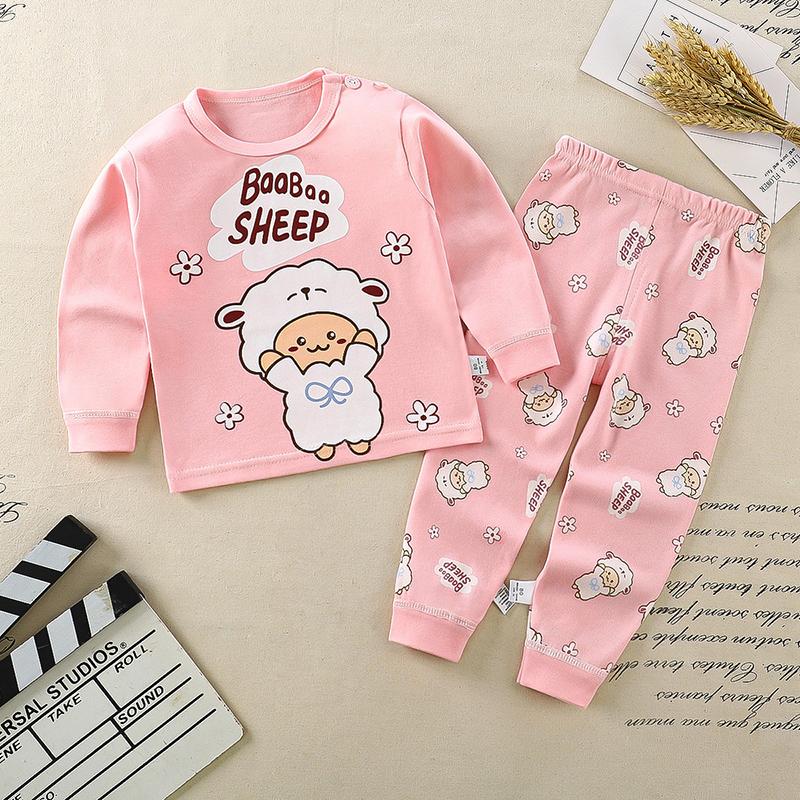 Winter Kids Long Sleeve O Neck T Shirt Pants Set Casual Baggy 2pcs Suit Cotton Cartoon Printes Outfit