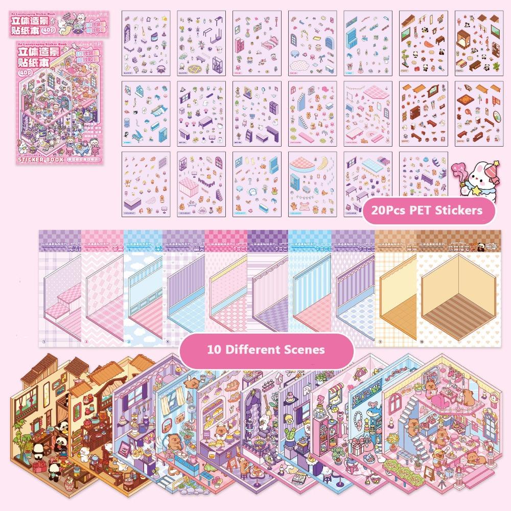 Мультяшная сцена в хижине Карманная наклейка Наклейка для DIY Сцена в хижине Креативная миниатюрная сцена Книга для ребенка