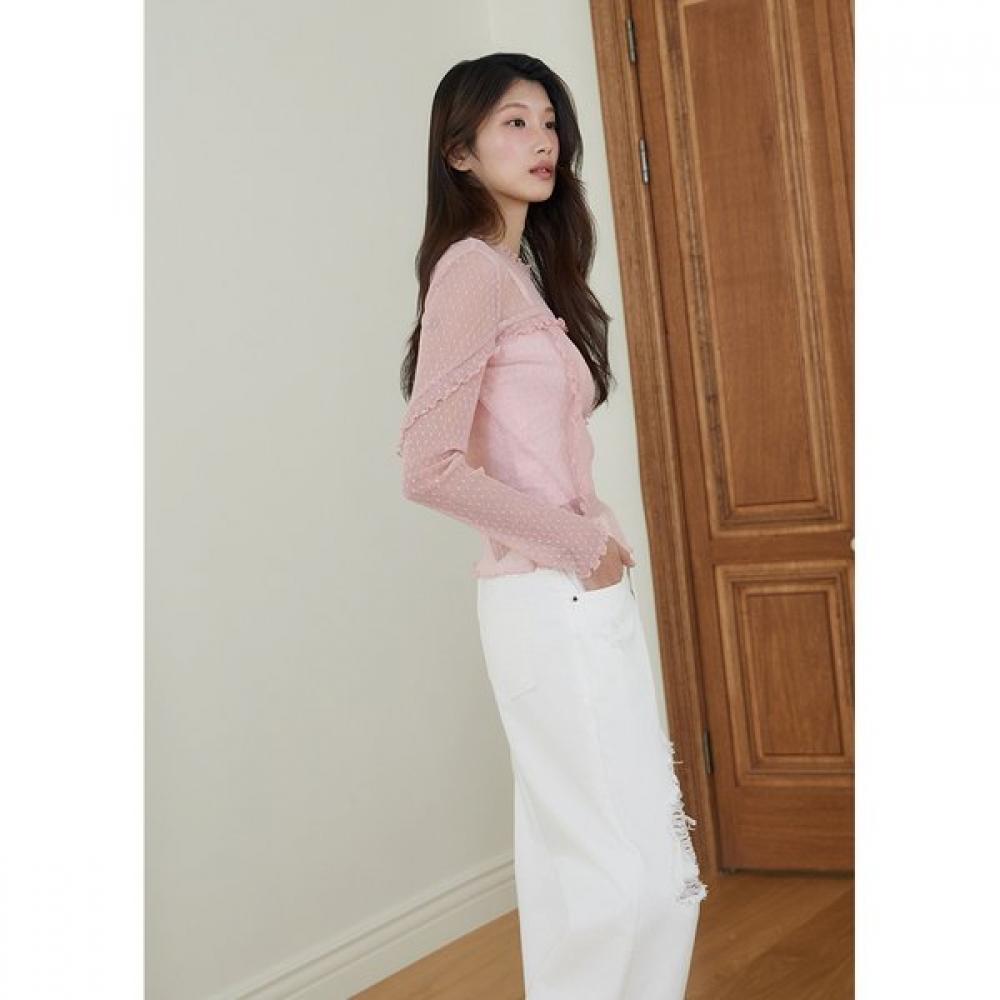 EgoisT Ruffle Mesh Long Sleeve T shirT es2oTl03