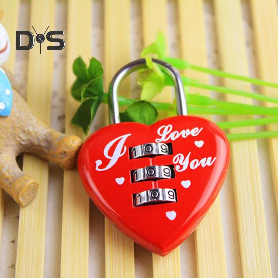 Stainless Heart Lock 3 Numbers Chic Suitcase Box Padlock