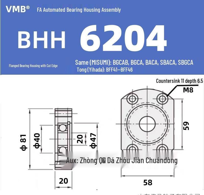 BHH BFF43 Double-Sided Flange Bearing Mount with Snap Ring - Single Bearing Block Assembly