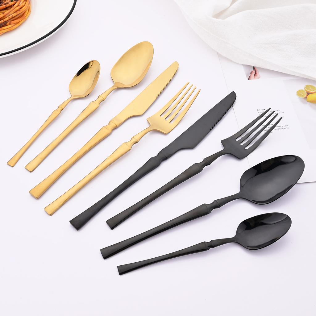 20Pcs (5set) Luxury Pink Gold Dinnerware Set Stainless Steel Flatware Cutlery Set Kitchen Fork Knife Spoon Tableware Silverware Set