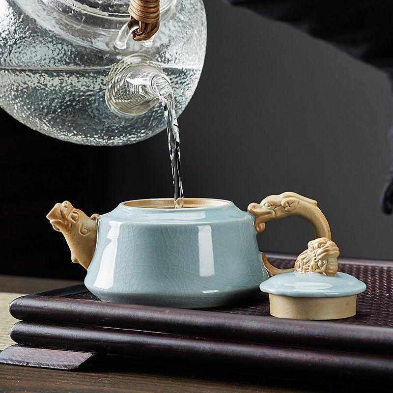 Покрытый глазурью чайник Глиняный чайник Чайный сервиз и чайник для обжига в печи Ge Чайник Чайная посуда Чайная посуда Чайная посуда Гайвань Чайники Самовар