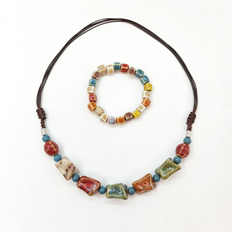 Минималистичный ретро-этнический стиль, высококачественное керамическое ожерелье, красочный комплект браслетов, регулируемое ожерелье ручной работы из плетения из бисера