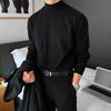 Men's Autumn/Winter Casual Loose Knit Sweater - High-Collar, Solid Color, Long Sleeve