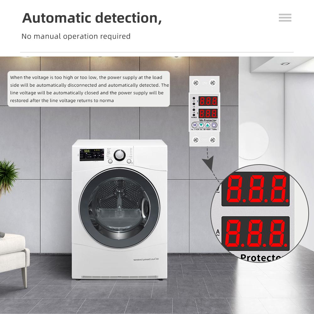 Регулируемое цифровое реле напряжения 220 В 40A/63A бытовой автоматический выключатель защита от перенапряжения ограничение по току и защита от понижения