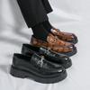 Men Loafer Dress Elevator Shoes Height Increase Brown Leather Thick Sole Platform Shoes Plus Size