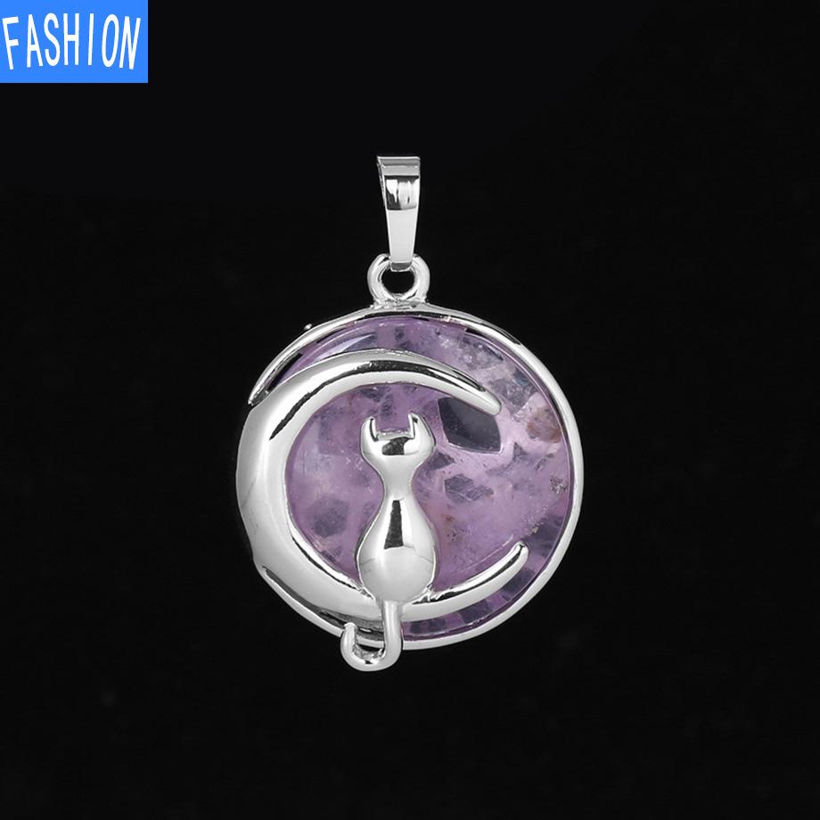 Кулон «Китти и Луна» из натурального камня с полой спиной и хрустальным ожерельем с подвеской «Милая девушка»