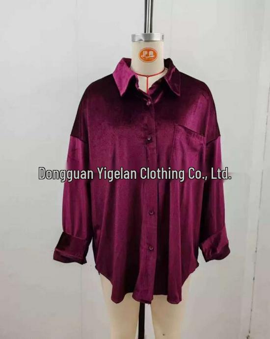 Модная золотая вельветовая рубашка с отложным воротником 2025 (Осень зима)