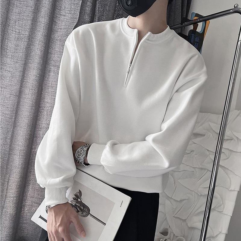 Spring Autumn Korean Casual Fashion Zipper Sweatshirt Man Business Loose All Match Male Pullover Tops Solid Streetwear Clothes