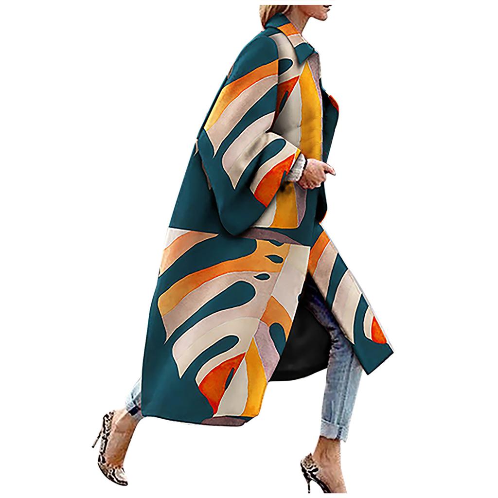 Модная женская карманная куртка с принтом, верхняя одежда, кардиган, пальто, длинный плащ