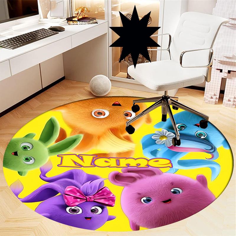 Custom Name Sunny Bunnies Printed Round Rug Carpet Chair Rug Area Rug Entryway Doormats,for Office Chair Living Room Bedroom Kitchen Room.