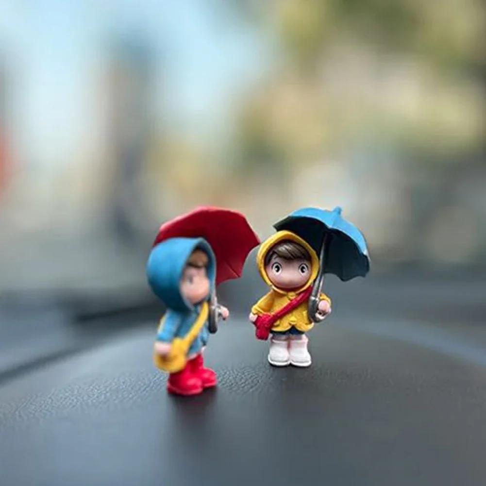 4PCS Umbrella Boy Cute Car Dashboard Ornament Action Figures Auto Rearview Mirrors Interior Decoration Car Accessories