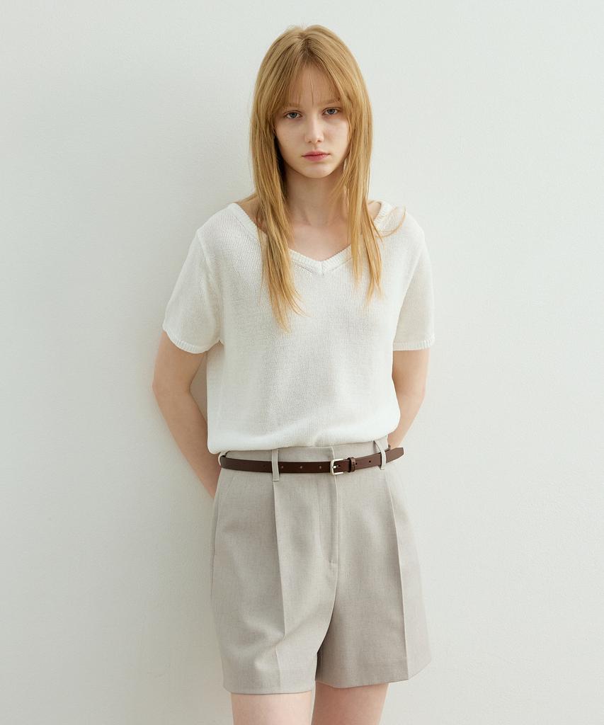 ARTID Paper V-Neck Short Sleeve Knit_White